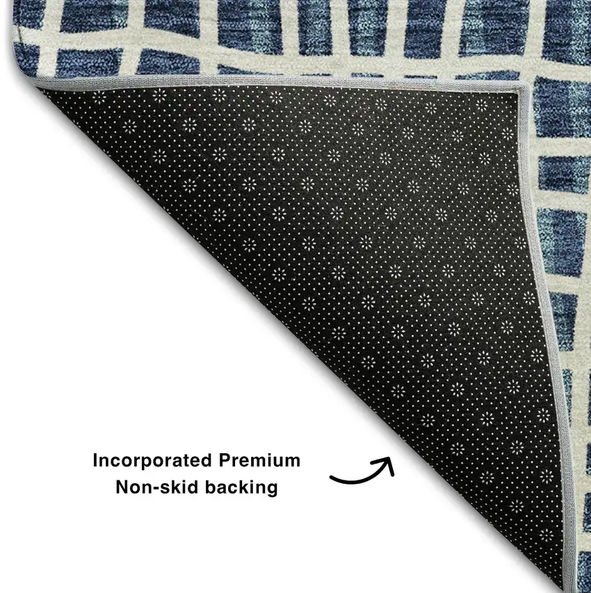 Navy Blue And Ivory Striped Washable Area Rug With UV Protection Photo 7