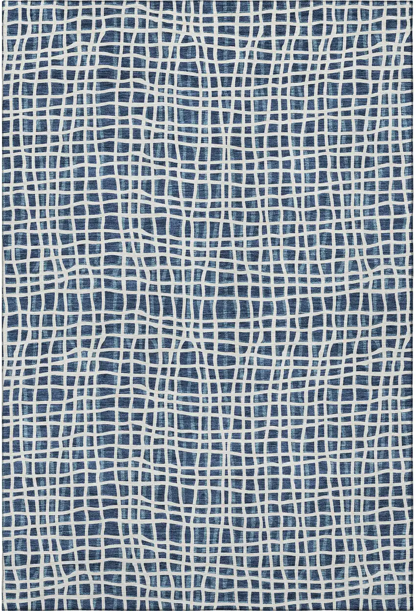 Navy Blue And Ivory Striped Washable Area Rug With UV Protection Photo 4