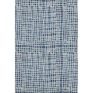 Photo of Navy Blue And Ivory Striped Washable Area Rug With UV Protection