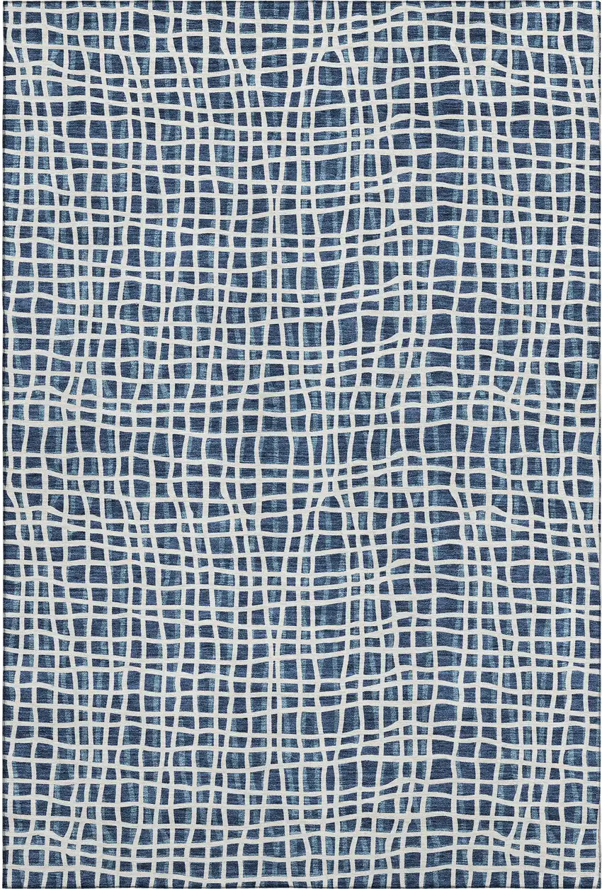 Navy Blue And Ivory Striped Washable Area Rug With UV Protection Photo 1