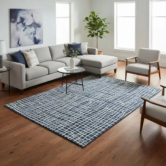 Navy Blue And Ivory Striped Washable Area Rug With UV Protection Photo 2