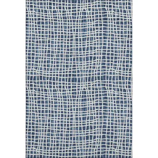 Navy Blue And Ivory Striped Washable Area Rug With UV Protection Photo 1