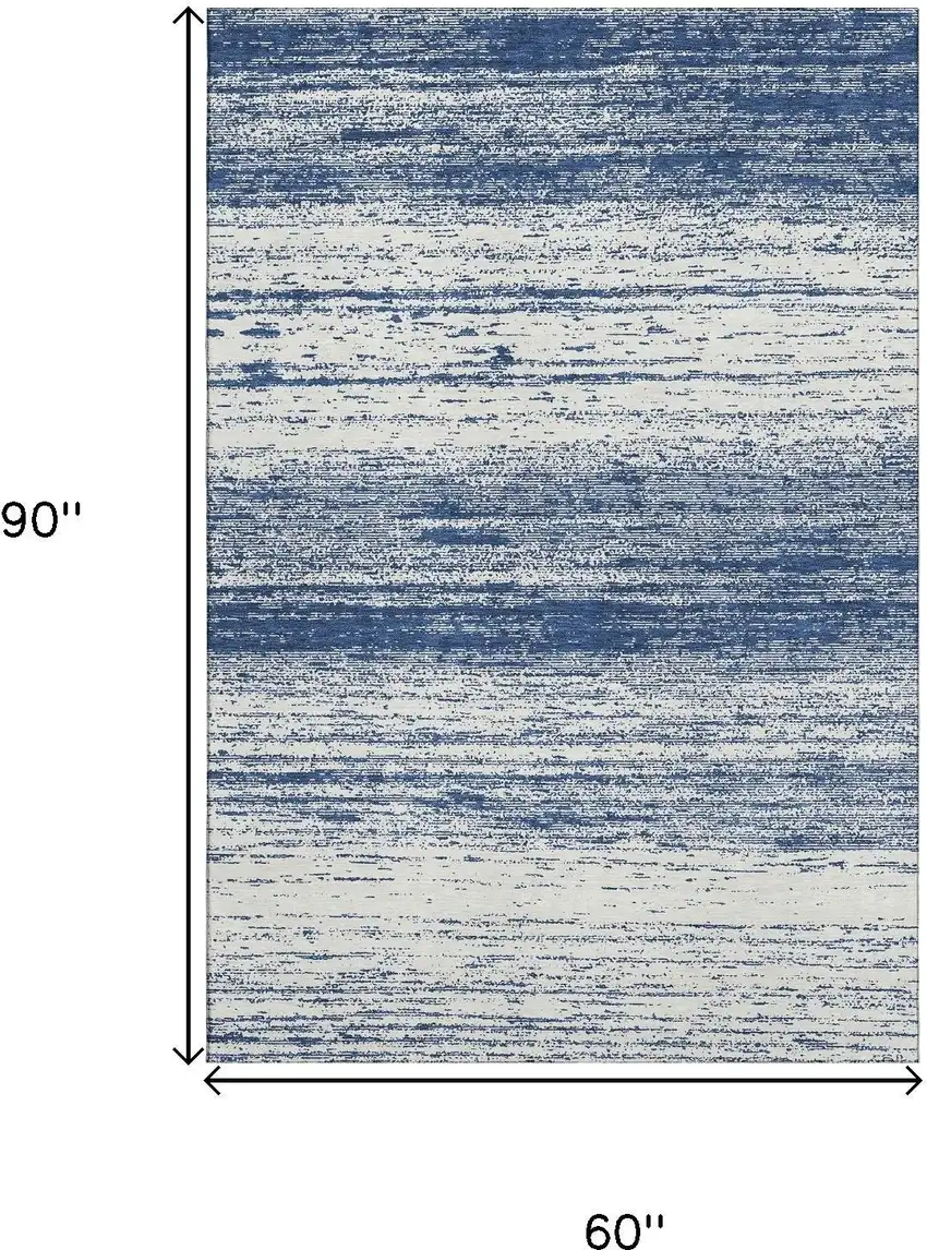Navy Blue And Ivory Striped Washable Area Rug With UV Protection Photo 3