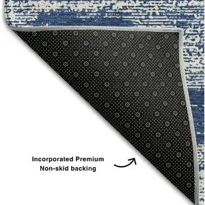 Photo of Navy Blue And Ivory Striped Washable Area Rug With UV Protection