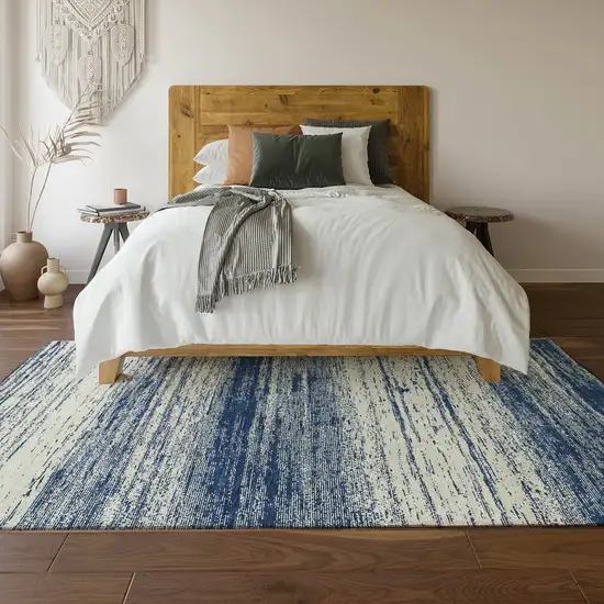 Navy Blue And Ivory Striped Washable Area Rug With UV Protection Photo 6