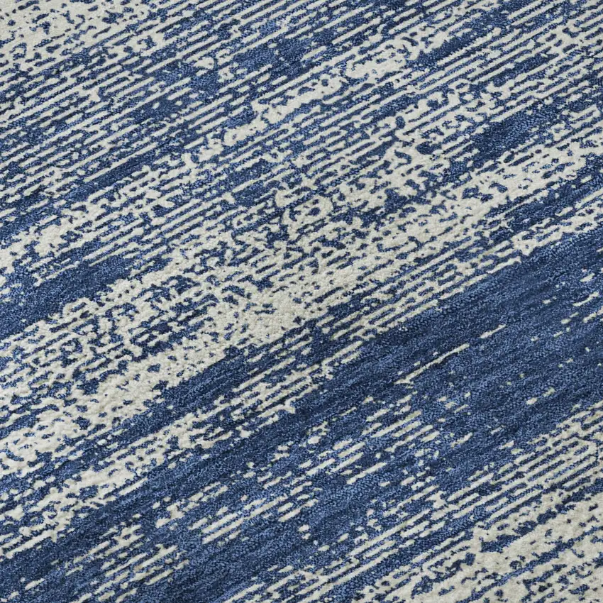 Navy Blue And Ivory Striped Washable Area Rug With UV Protection Photo 1