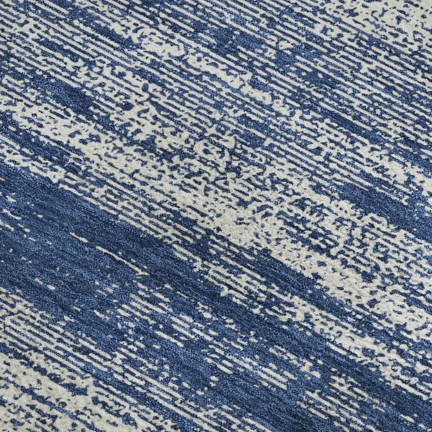 Navy Blue And Ivory Striped Washable Area Rug With UV Protection Photo 4