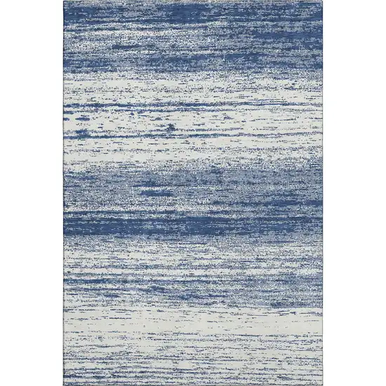 Navy Blue And Ivory Striped Washable Area Rug With UV Protection Photo 7