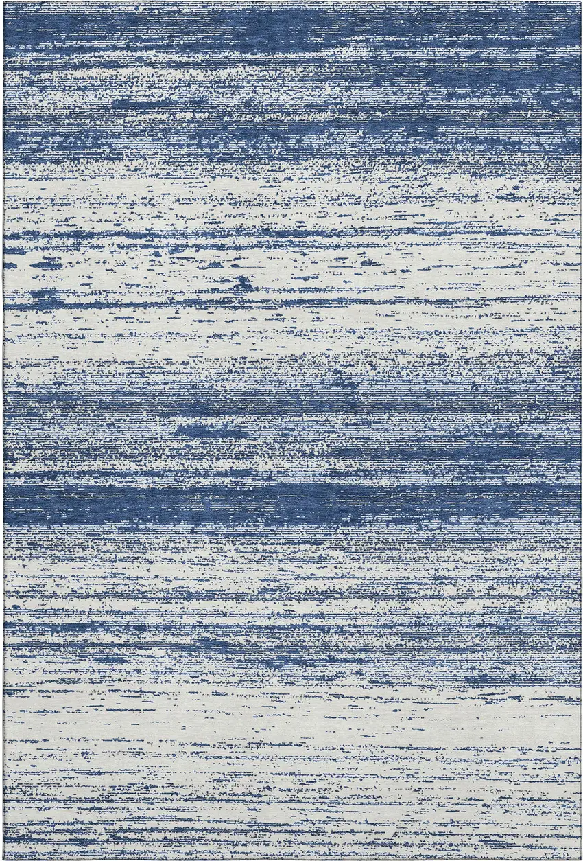 Navy Blue And Ivory Striped Washable Area Rug With UV Protection Photo 7