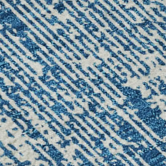 Navy Blue And Ivory Striped Washable Area Rug With UV Protection Photo 3