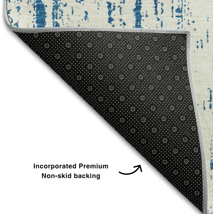 Navy Blue And Ivory Striped Washable Area Rug With UV Protection Photo 8