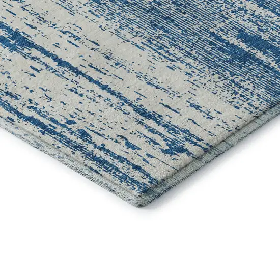 Navy Blue And Ivory Striped Washable Area Rug With UV Protection Photo 9