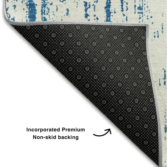 Navy Blue And Ivory Striped Washable Area Rug With UV Protection Photo 8