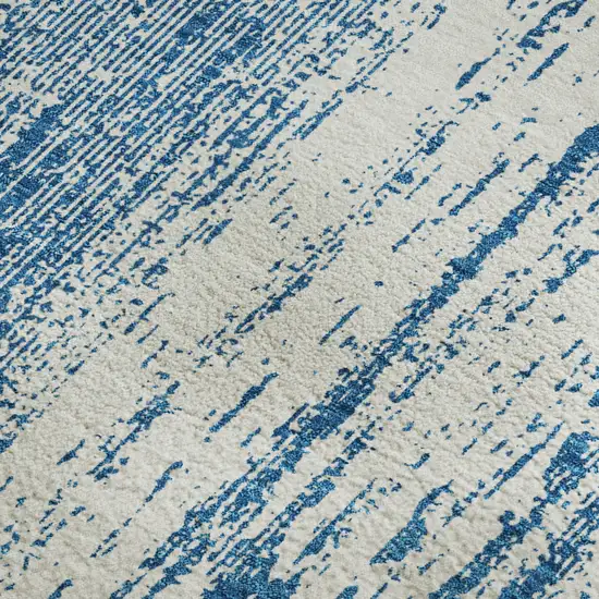 Navy Blue And Ivory Striped Washable Area Rug With UV Protection Photo 4