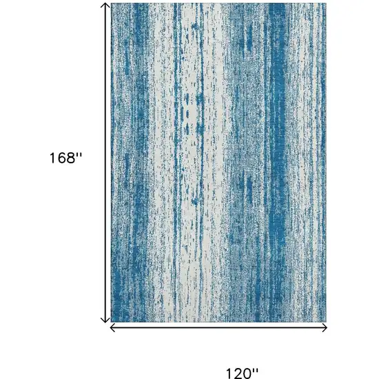 Navy Blue And Ivory Striped Washable Area Rug With UV Protection Photo 3