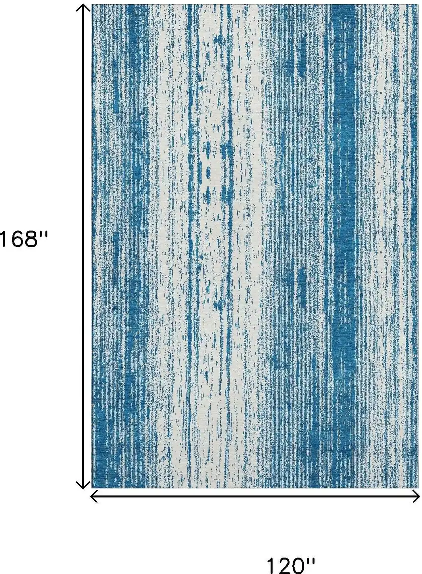 Navy Blue And Ivory Striped Washable Area Rug With UV Protection Photo 3