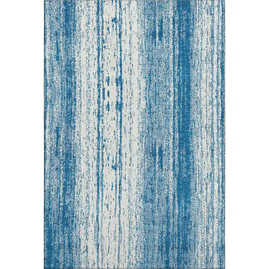 Navy Blue And Ivory Striped Washable Area Rug With UV Protection Photo 7