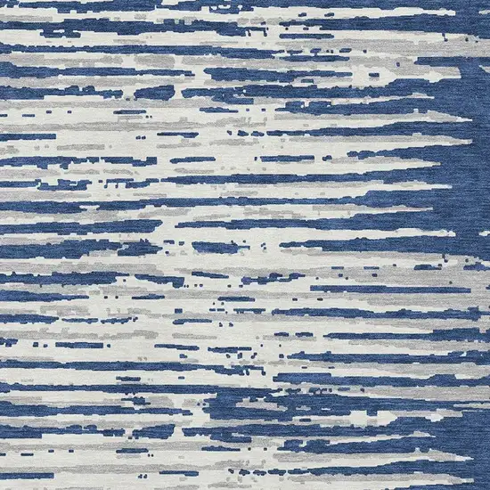 Navy Blue And Ivory Striped Washable Area Rug With UV Protection Photo 3