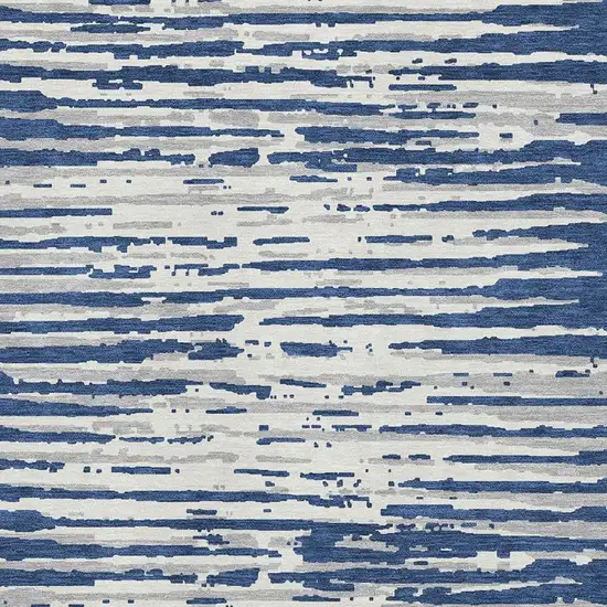 Navy Blue And Ivory Striped Washable Area Rug With UV Protection Photo 3