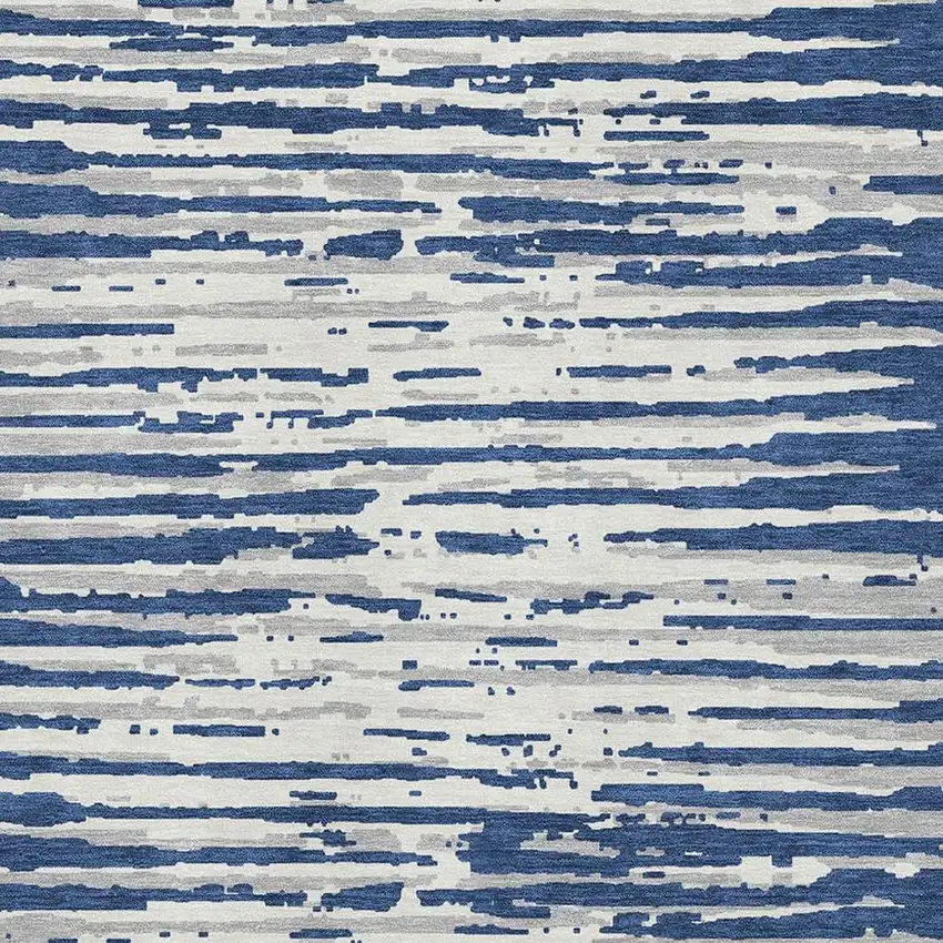 Navy Blue And Ivory Striped Washable Area Rug With UV Protection Photo 3