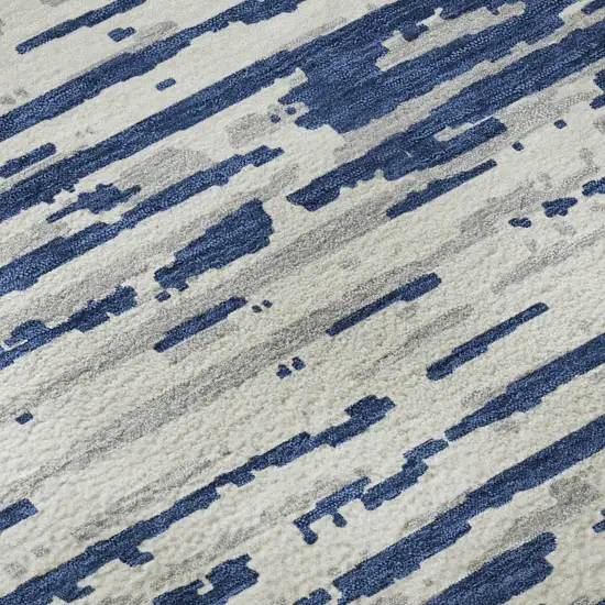 Navy Blue And Ivory Striped Washable Area Rug With UV Protection Photo 9