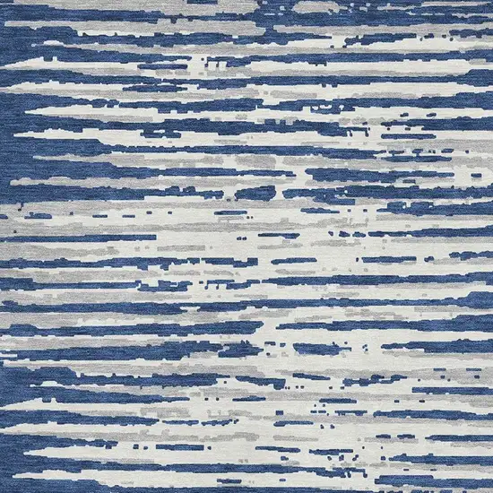 Navy Blue And Ivory Striped Washable Area Rug With UV Protection Photo 3