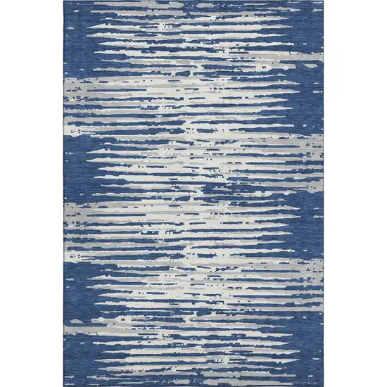 Navy Blue And Ivory Striped Washable Area Rug With UV Protection Photo 1