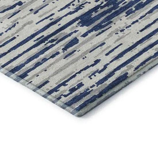 Navy Blue And Ivory Striped Washable Area Rug With UV Protection Photo 8