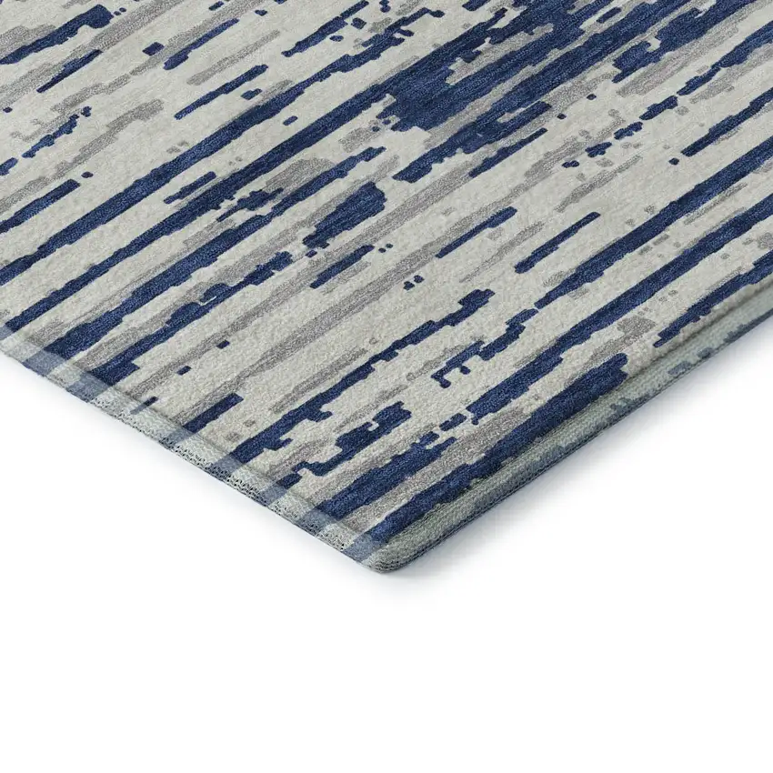 Navy Blue And Ivory Striped Washable Area Rug With UV Protection Photo 8