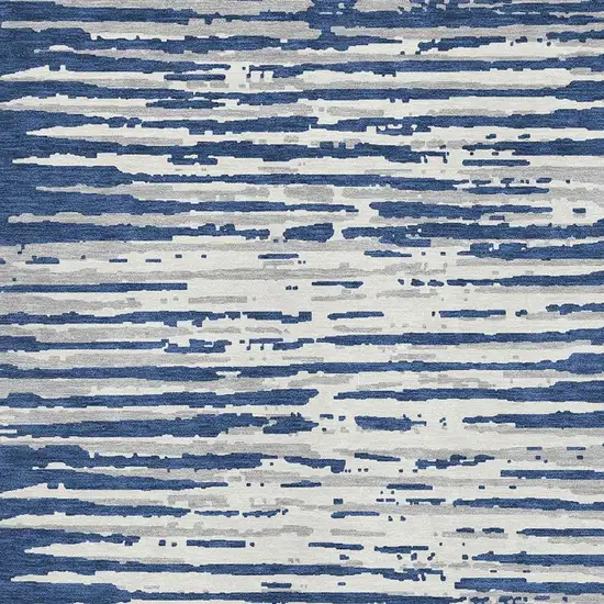 Navy Blue And Ivory Striped Washable Area Rug With UV Protection Photo 3