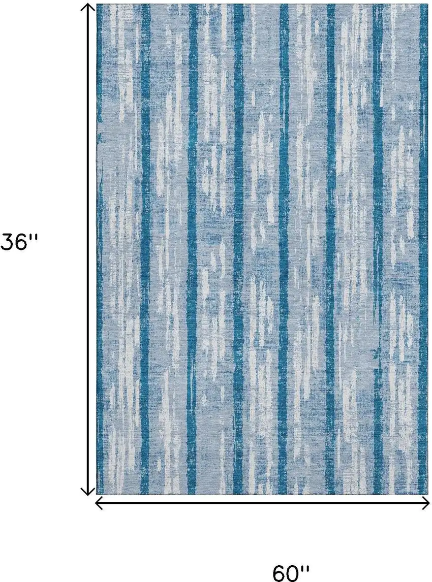 Navy Blue And Ivory Striped Washable Area Rug With UV Protection Photo 3