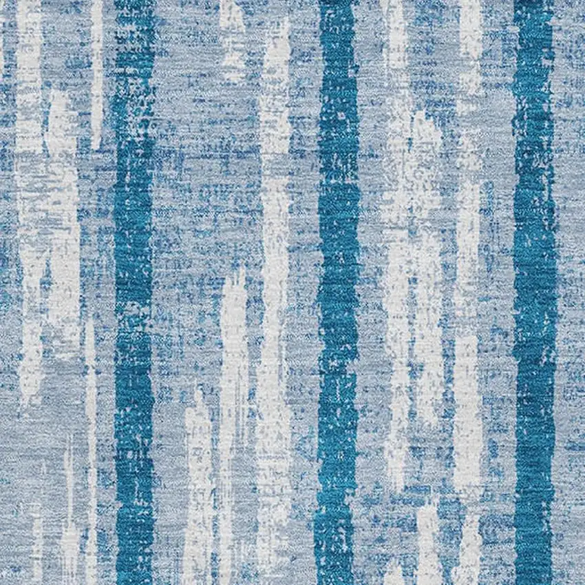 Navy Blue And Ivory Striped Washable Area Rug With UV Protection Photo 4