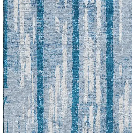 Navy Blue And Ivory Striped Washable Area Rug With UV Protection Photo 5