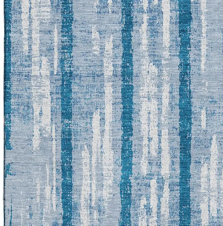 Navy Blue And Ivory Striped Washable Area Rug With UV Protection Photo 5