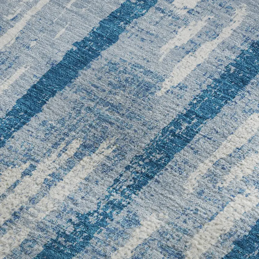 Navy Blue And Ivory Striped Washable Area Rug With UV Protection Photo 3