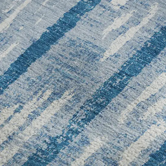 Navy Blue And Ivory Striped Washable Area Rug With UV Protection Photo 3