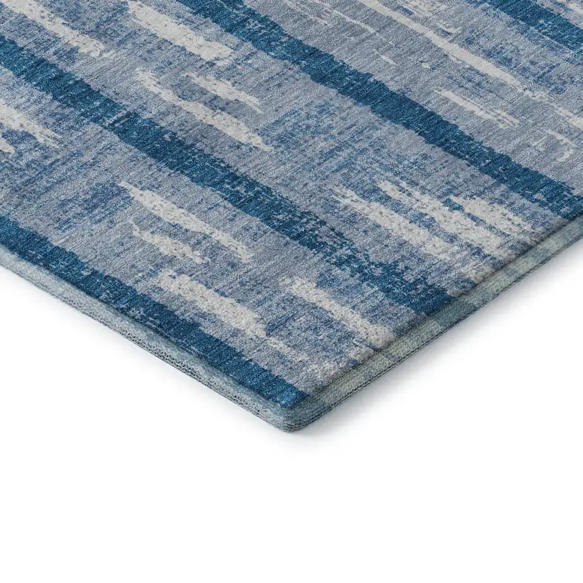 Navy Blue And Ivory Striped Washable Area Rug With UV Protection Photo 8