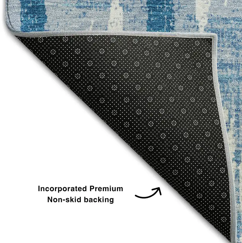 Navy Blue And Ivory Striped Washable Area Rug With UV Protection Photo 7