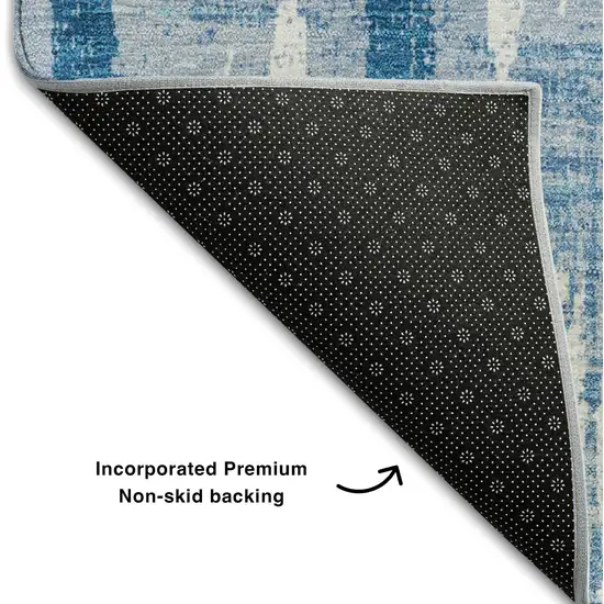 Navy Blue And Ivory Striped Washable Area Rug With UV Protection Photo 8