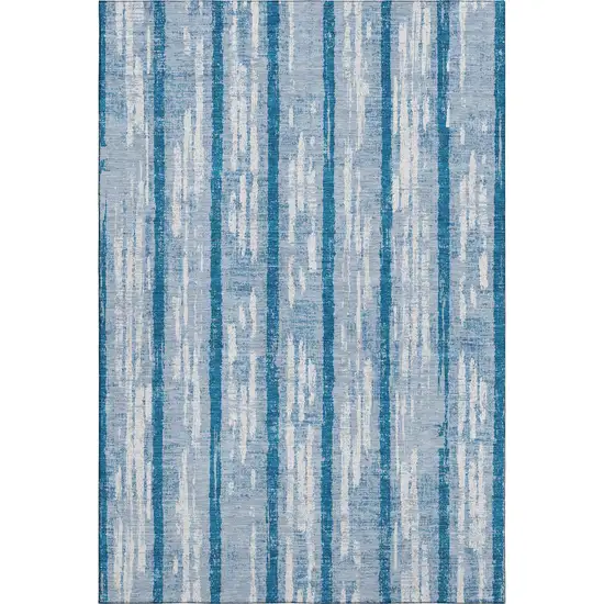 Navy Blue And Ivory Striped Washable Area Rug With UV Protection Photo 7