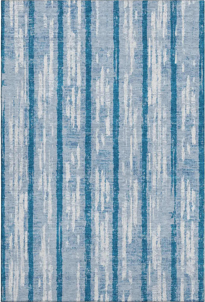 Navy Blue And Ivory Striped Washable Area Rug With UV Protection Photo 7