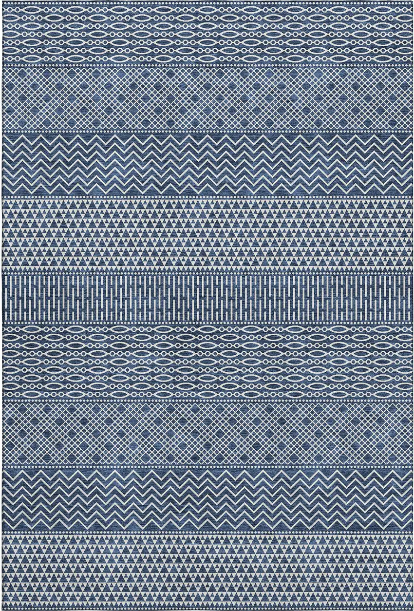 Navy Blue And Ivory Striped Washable Area Rug With UV Protection Photo 1