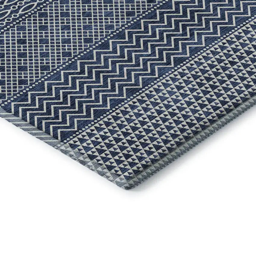 Navy Blue And Ivory Striped Washable Area Rug With UV Protection Photo 7