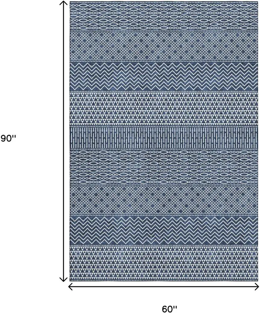 Navy Blue And Ivory Striped Washable Area Rug With UV Protection Photo 9