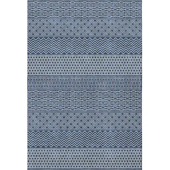 Navy Blue And Ivory Striped Washable Area Rug With UV Protection Photo 3