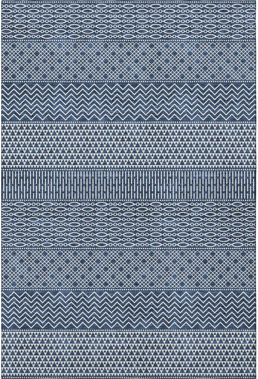 Navy Blue And Ivory Striped Washable Area Rug With UV Protection Photo 3