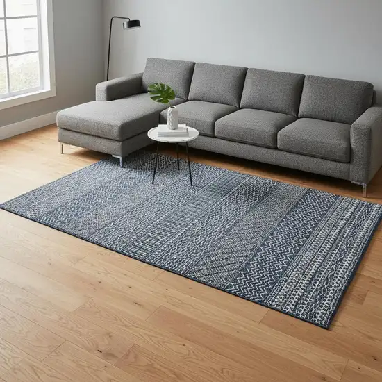 Navy Blue And Ivory Striped Washable Area Rug With UV Protection Photo 2