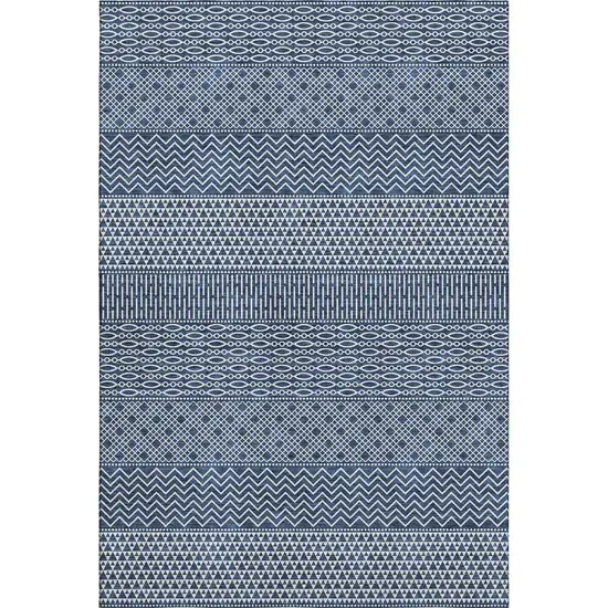 Navy Blue And Ivory Striped Washable Area Rug With UV Protection Photo 1