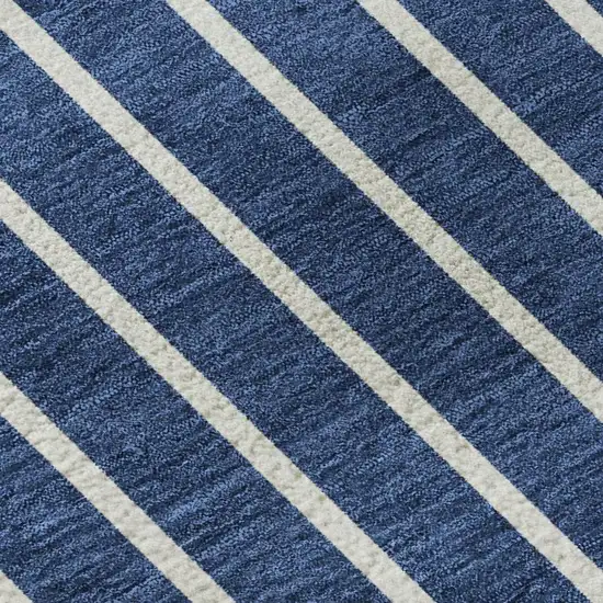 Navy Blue And Ivory Striped Washable Area Rug With UV Protection Photo 2
