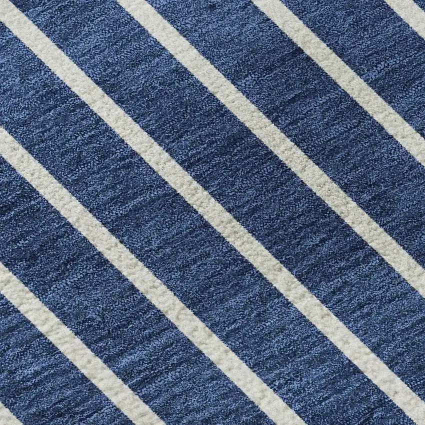 Navy Blue And Ivory Striped Washable Area Rug With UV Protection Photo 2